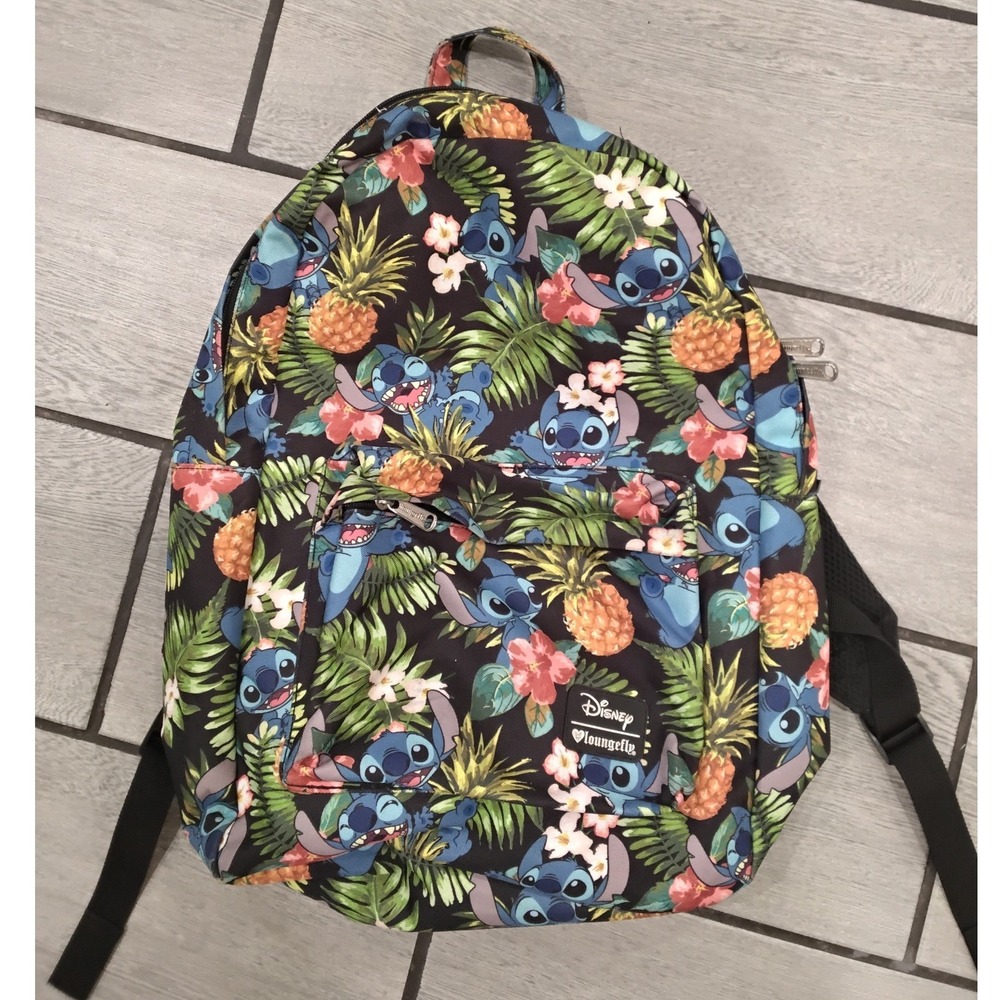 Disney Loungefly Lilo‎ & Stitch Tropical Pineapple Floral Canvas Backpack Black